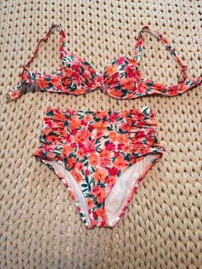 Shade & Shore Floral Bikini Set in Coral, Pink & Green